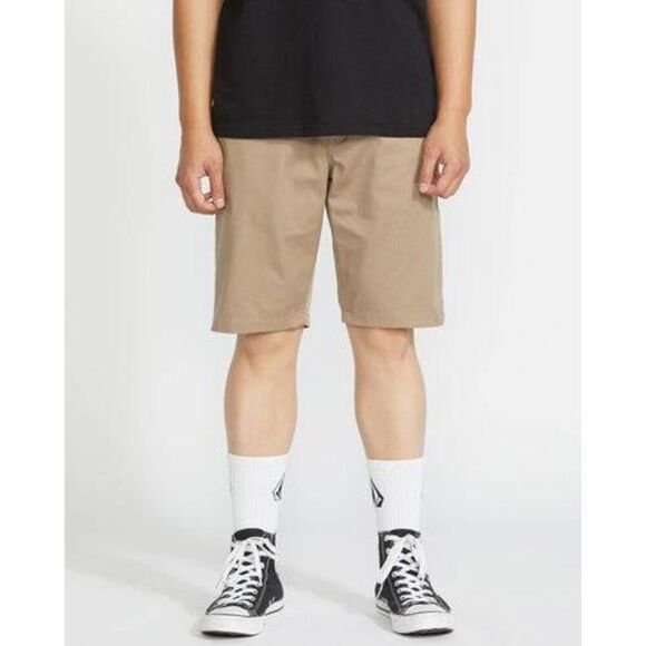 Volcom Size 33 Men's Frickin Modern Stretch Shorts Kahki Flat Front Chino Shorts - Picture 1 of 13